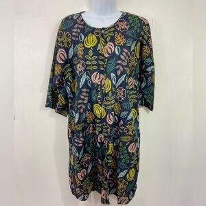 Gudrun Sjoden Women’s Shirt Dress Floral Organic Cotton Midi Medium Lagenlook